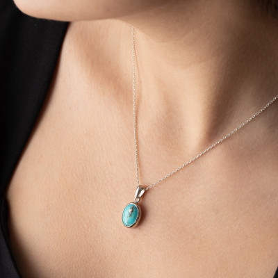 Minimalist Turquoise Pendant Necklace for Women - Silver and Gold Blue Stone Jewelry - Mother's Day Gift