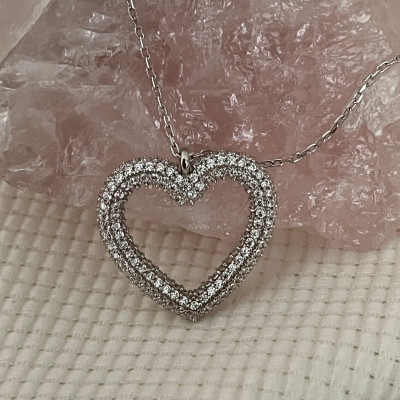 Dainty Diamond Heart Pendant Necklace - Valentine's Day Gift for Bestie - Birthday Gift