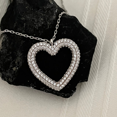 Dainty Diamond Heart Pendant Necklace - Valentine's Day Gift for Bestie - Birthday Gift