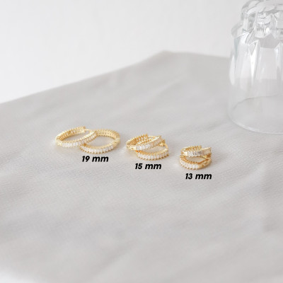 Gold Dainty Hoop Earrings with Baguette Stones - Tiny Pave Huggie Hoops, Perfect Gift for Women