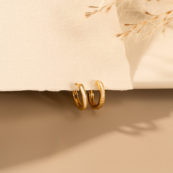 Gold Minimalist White Enamel Huggie Hoop Earrings, Small Earrings, Perfect Birthday Gift for Her,