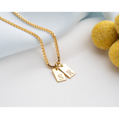 Personalized Initial Tag Necklace - Custom Silver or Gold Engraved Letter Pendant for Bridesmaid Gift -