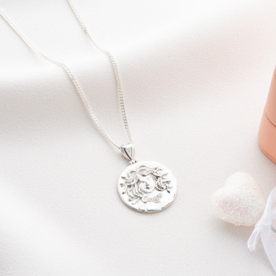 Gold Dainty Medusa Charm Necklace, Minimalist Pendant on Sterling Silver Cuban Chain, Women's Locket Jewelry