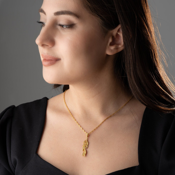 Gold Filled Olive Branch Talisman Necklace for Women - Minimalist Silver Olive Leaf Charm on Singapore Chain