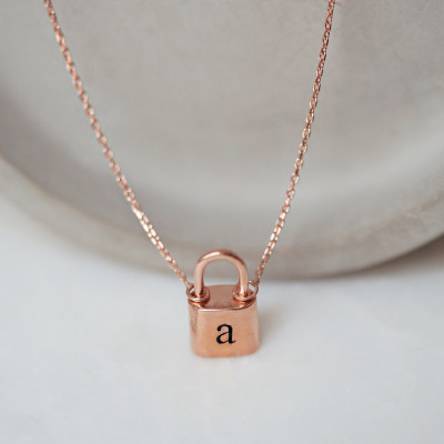 Personalized Letter Lock Necklace - Dainty Padlock Jewelry Gift for Women