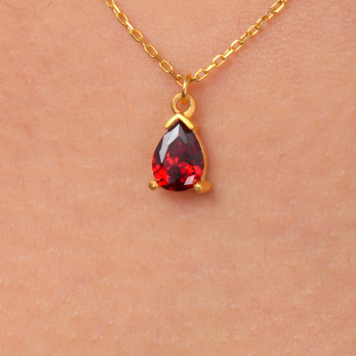 Personalized Teardrop Birthstone Necklace for Moms - Dainty Jewelry