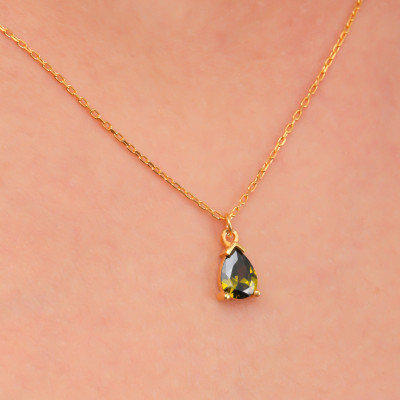 Personalized Teardrop Birthstone Necklace for Moms - Dainty Jewelry