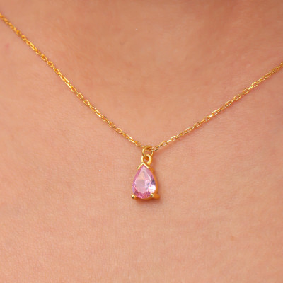 Personalized Teardrop Birthstone Necklace for Moms - Dainty Jewelry