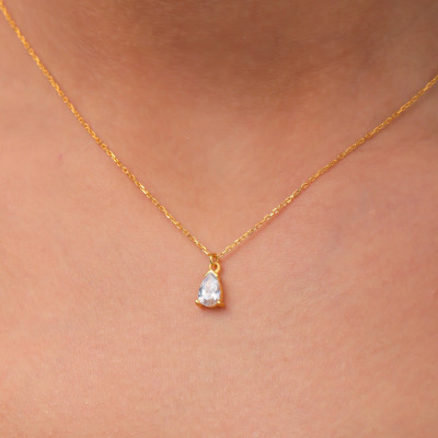 Personalized Teardrop Birthstone Necklace for Moms - Dainty Jewelry