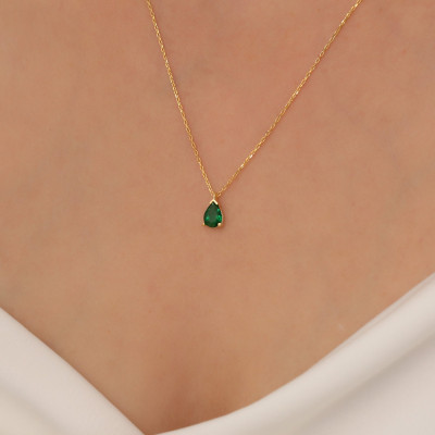 Green Emerald Choker Necklace and Pave Diamond Earrings Set - May Birthstone Jewelry Gift for Her