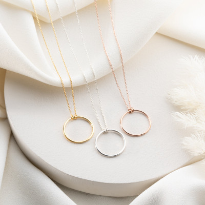 Minimalist 14k Gold Filled Eternity Circle Necklace for Women - Elegant Silver & Gold Christmas Gifts
