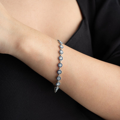 Elegant Women's Silver Evil Eye Bracelet with Quartz Stone Gift for Mom or Grandmother - Turkish Bracelet