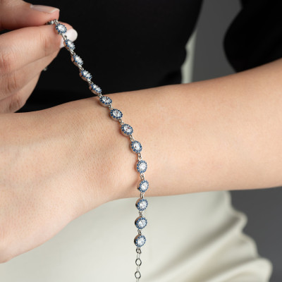 Elegant Women's Silver Evil Eye Bracelet with Quartz Stone Gift for Mom or Grandmother - Turkish Bracelet