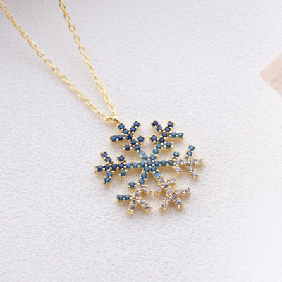 Minimalist Gold and Silver Snowflake Pendant Necklace - Colorful Talisman Jewelry Christmas Gifts for Women