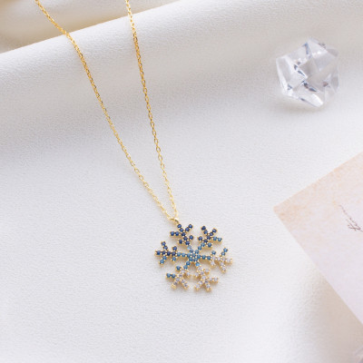 Minimalist Gold and Silver Snowflake Pendant Necklace - Colorful Talisman Jewelry Christmas Gifts for Women