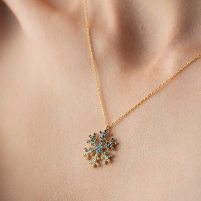 Minimalist Gold and Silver Snowflake Pendant Necklace - Colorful Talisman Jewelry Christmas Gifts for Women