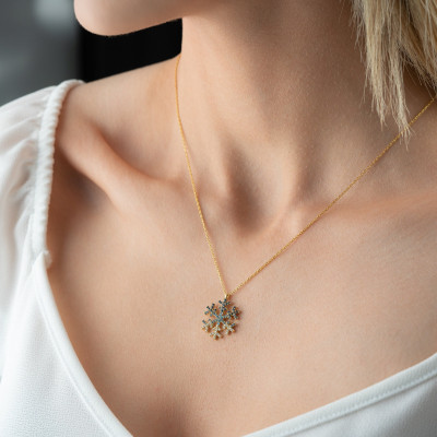 Minimalist Gold and Silver Snowflake Pendant Necklace - Colorful Talisman Jewelry Christmas Gifts for Women