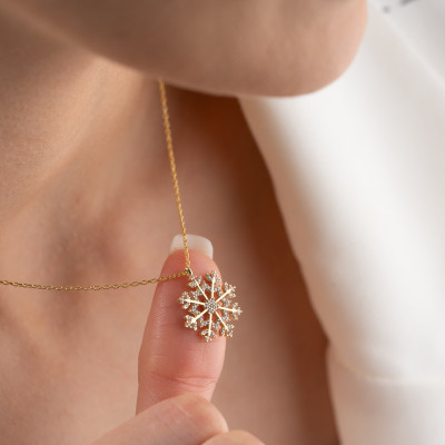 Minimalist Gold & Silver Snowflake Pendant Necklace - Christmas Gift for Women, Bridesmaid Jewelry