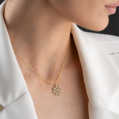 Minimalist Gold & Silver Snowflake Pendant Necklace - Christmas Gift for Women, Bridesmaid Jewelry