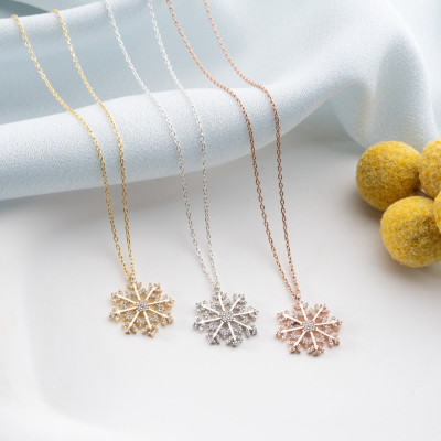 Minimalist Gold & Silver Snowflake Pendant Necklace - Christmas Gift for Women, Bridesmaid Jewelry