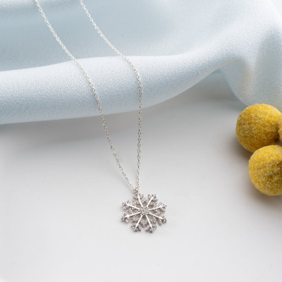 Minimalist Gold & Silver Snowflake Pendant Necklace - Christmas Gift for Women, Bridesmaid Jewelry