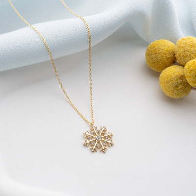 Minimalist Gold & Silver Snowflake Pendant Necklace - Christmas Gift for Women, Bridesmaid Jewelry