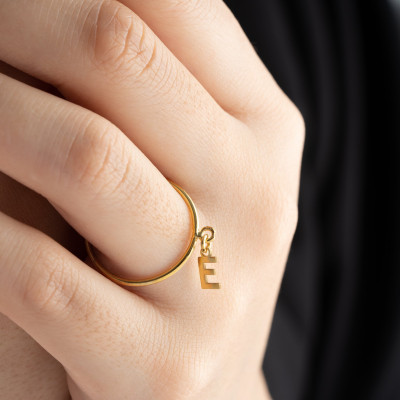 Personalized Sterling Silver & Gold Initial Stacking Ring for Women - Minimalist Dangle Letter Ring