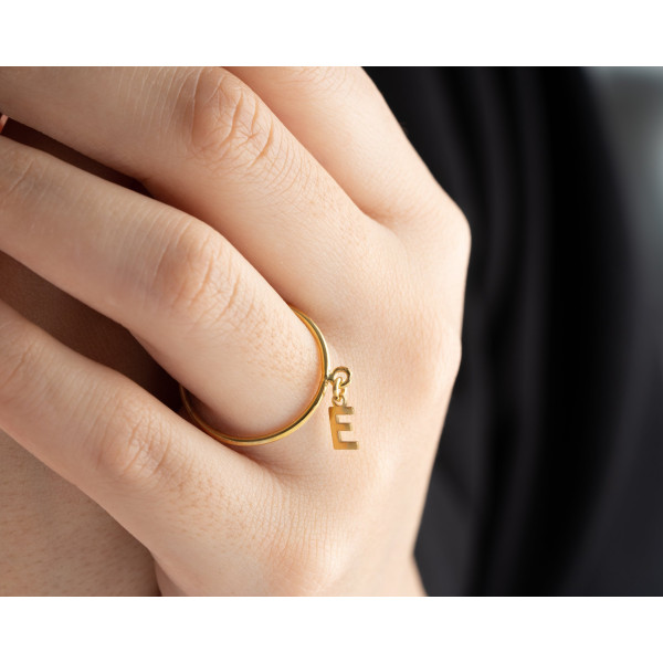 Personalized Sterling Silver & Gold Initial Stacking Ring for Women - Minimalist Dangle Letter Ring