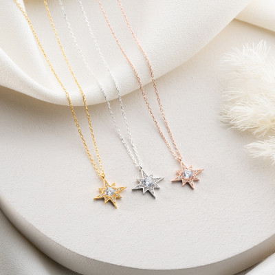 Gold Filled Minimalist North Star Pendant Necklace - Silver Celestial Jewelry - Dainty Star Charm