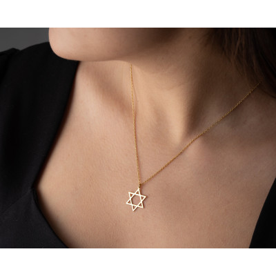 Minimalist Gold Filled Dainty Star Necklace, Silver Suleiman Star Talisman Pendant