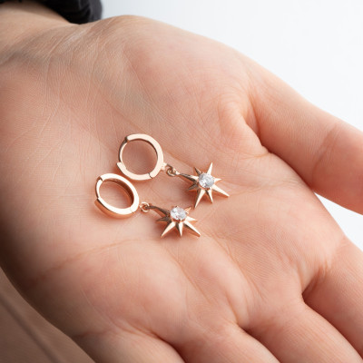 Celestial Starburst Gold & Silver Huggie Hoop Earrings for Women - Unique Gift for Her & Mom