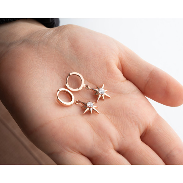 Gold Celestial Star Hoop Earrings, 925 Silver Huggie Earrings, Unique Gifts for Her and Mom