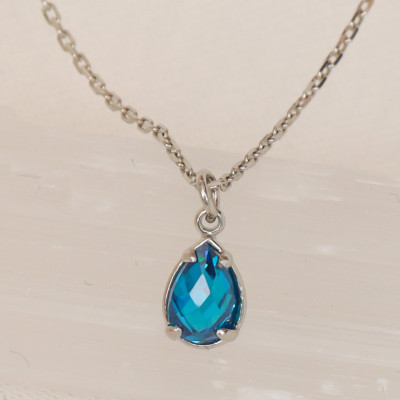 December Birthstone Dark Blue Topaz Teardrop Necklace | Dainty Navy Blue Stone Gift for Her |