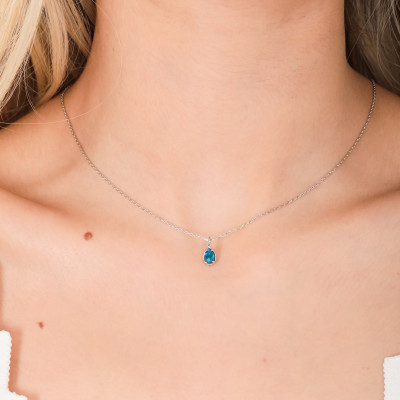 December Birthstone Dark Blue Topaz Teardrop Necklace | Dainty Navy Blue Stone Gift for Her |