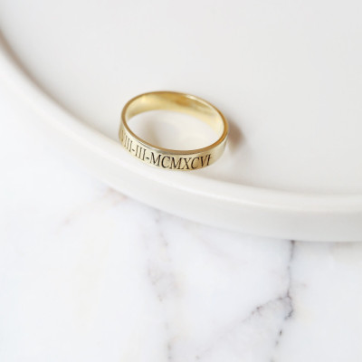 Custom Engraved Name Ring, Personalized Wedding Band, Gift for Mother, Dated Jewelry Ring