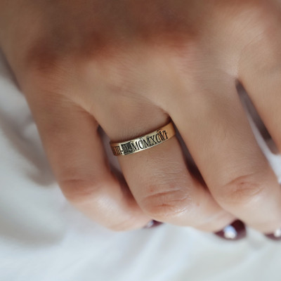 Custom Engraved Name Ring, Personalized Wedding Band, Gift for Mother, Dated Jewelry Ring