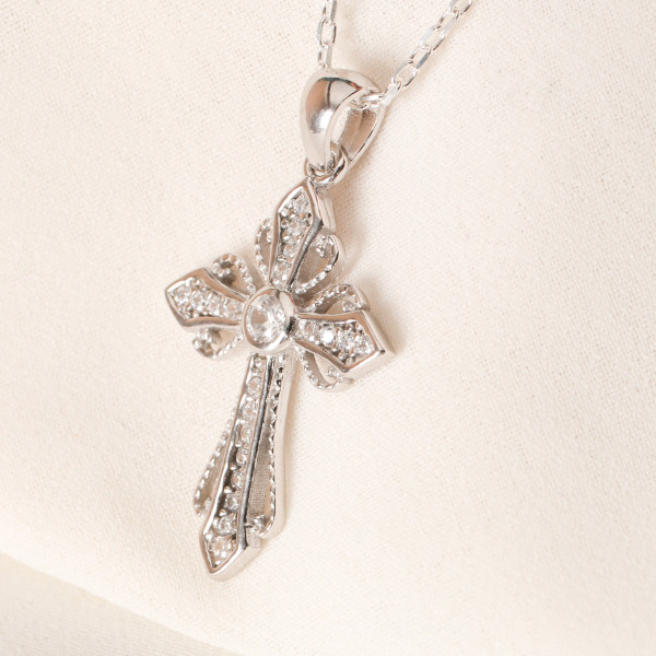 Sterling Silver Dainty Christian Cross Pendant Necklace for Women - Baptism Choker