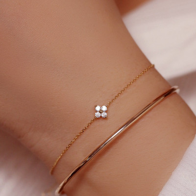 Minimalist Flower Diamond Charm Bracelet in Gold or Sterling Silver - Dainty Gemstone Bridesmaid Gifts