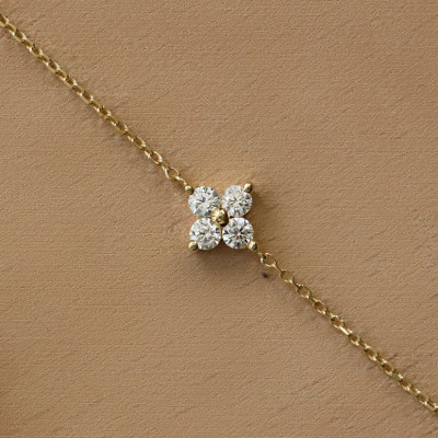 Minimalist Flower Diamond Charm Bracelet in Gold or Sterling Silver - Dainty Gemstone Bridesmaid Gifts