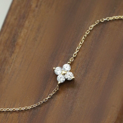 Minimalist Flower Diamond Charm Bracelet in Gold or Sterling Silver - Dainty Gemstone Bridesmaid Gifts