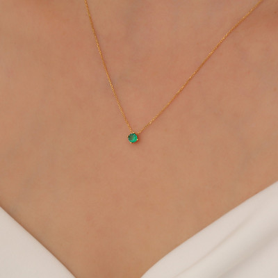 Emerald and Diamond Choker and Earrings Set - Minimalist May Birthstone Jewelry