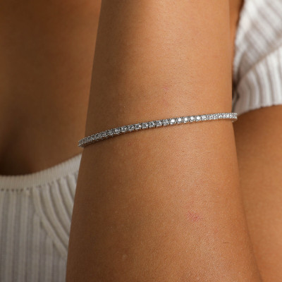 Round Cut Created Diamond Tennis Bracelet, 925 Sterling Silver, Luxury Gold Plated and Rose Gold Plated Bracelet