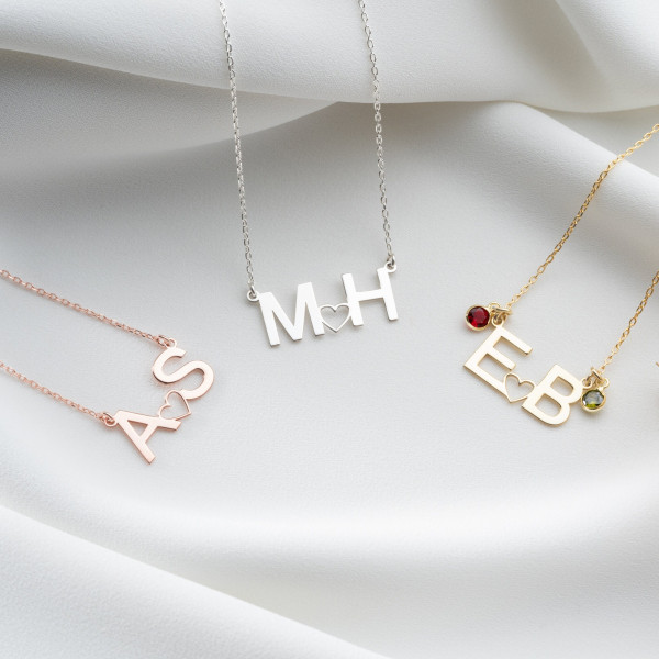 Personalized Double Initial Heart Necklace