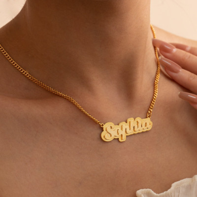 Personalized Gold Double Plated Name Necklace, 3D Nameplate Pendant Jewelry, Curb Chain Necklace for Her