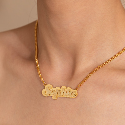 Personalized Gold Double Plated Name Necklace, 3D Nameplate Pendant Jewelry, Curb Chain Necklace for Her