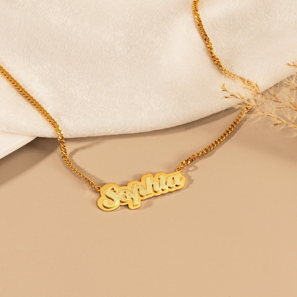 Personalized Gold Double Plated Name Necklace, 3D Nameplate Pendant Jewelry, Curb Chain Necklace for Her