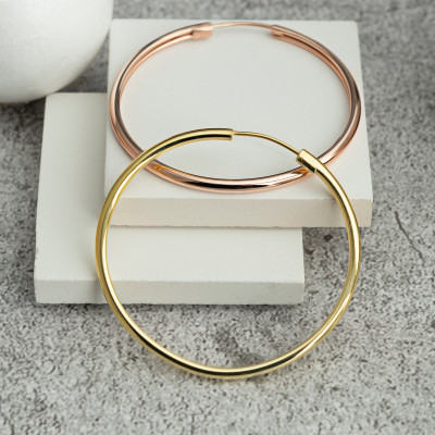 Sterling Silver Hoop Earrings 45mm, Minimalist Bridal Party Gift, Gold or Rose Gold Plated, Bridesmaid Gift for Her