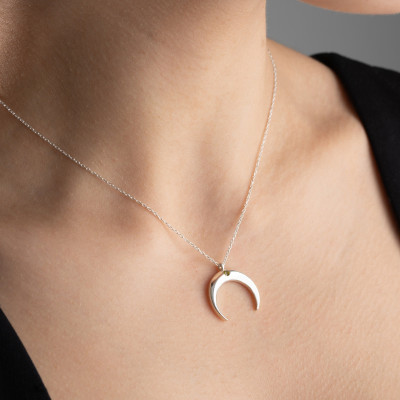 Sterling Silver Crescent Moon Birthstone Necklace for Women - Dainty Gift Jewelry Pendant