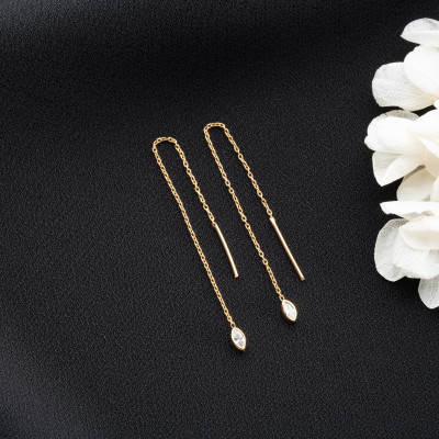 Minimalist Crystal Threader Earrings, 14k Gold Filled Dangle Earrings, Sterling Silver Chain Earrings for Women