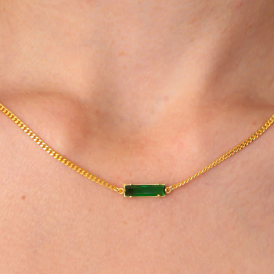 Emerald Green Choker Necklace with Thick Chain - Minimalist Gift for Her